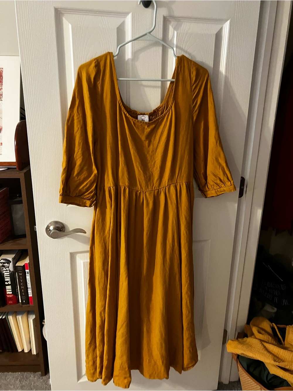 Mustard Yellow 3/4 Sleeve Carmen Dress